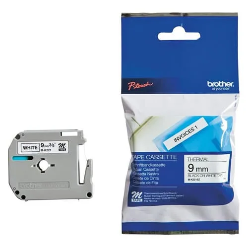 Brother p-Touch M-K221 M-Tape 9MM Beyaz Üzerine Siyah Kağıt Etiket
