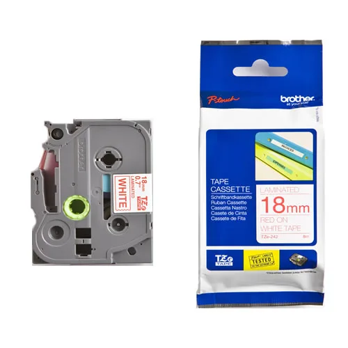 Brother TZE-242 Etiket Beyaz Üzerine Kırmızı