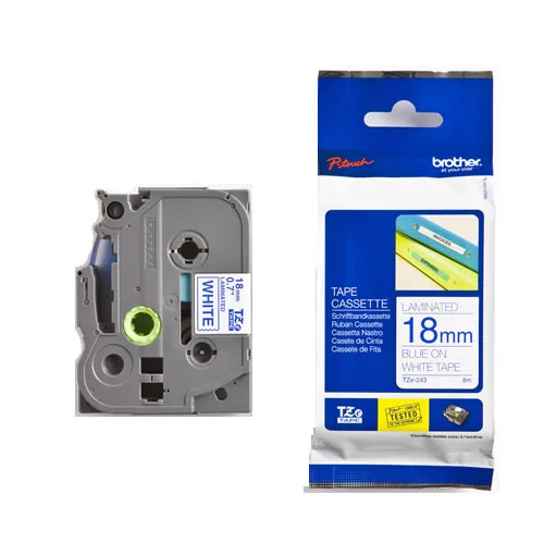 Brother TZE-243 Etiket Beyaz Üzerine Mavi