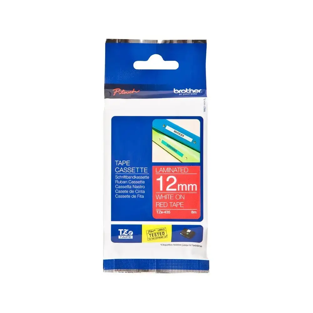 Brother TZE-435 Etiket Kırmızı Üzerine Beyaz